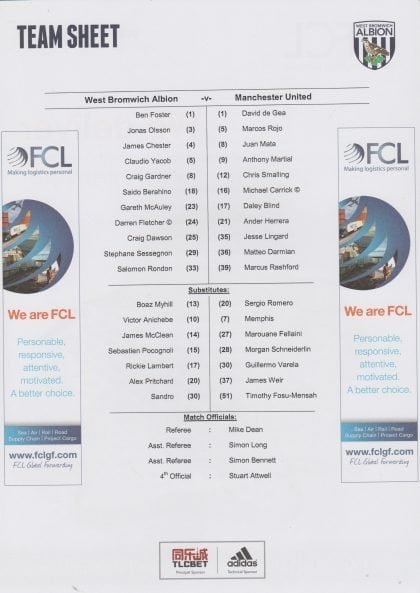 West Bromwich Albion v Manchester United 06-Mar-2016