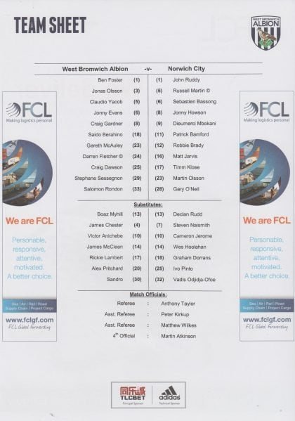 West Bromwich Albion v Norwich City 19-Mar-2016