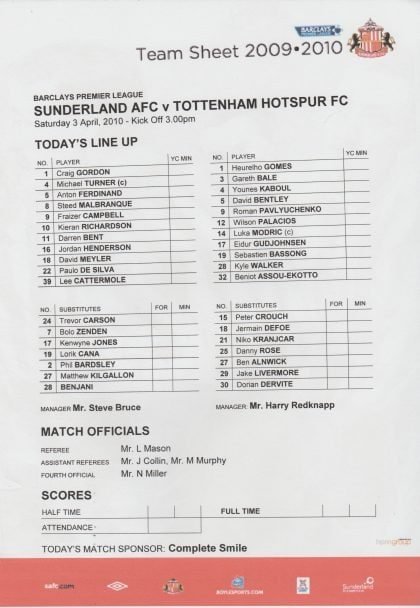 Sunderland v Tottenham Hotspur 03-Apr-2010