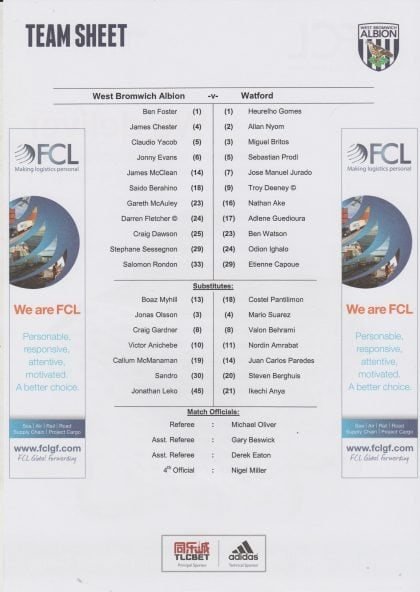West Bromwich Albion v Watford 16-Apr-2016