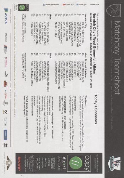 Norwich City v West Bromwich Albion 24-Oct-2015