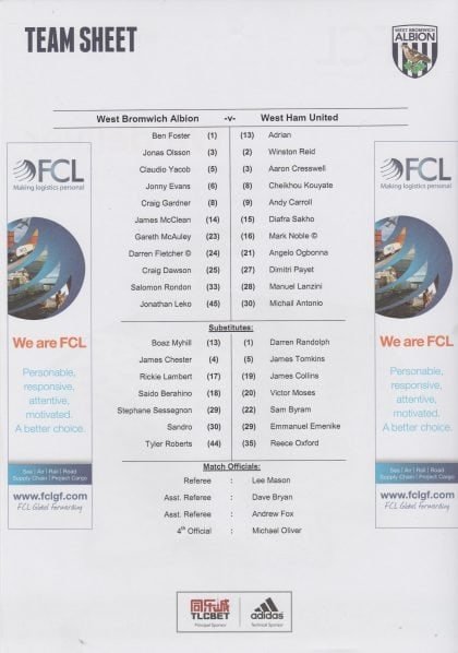 West Bromwich Albion v West Ham United  30-Apr-2016
