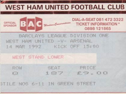 West Ham United v Arsenal 14-Mar-1992