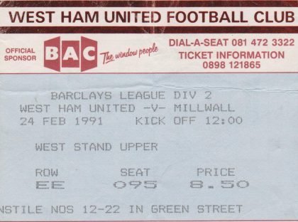 West Ham United v Millwall  24-Feb-1991
