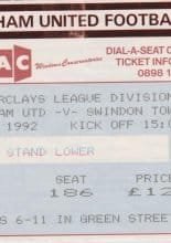 West Ham United v Swindon Town 24-Oct-1992