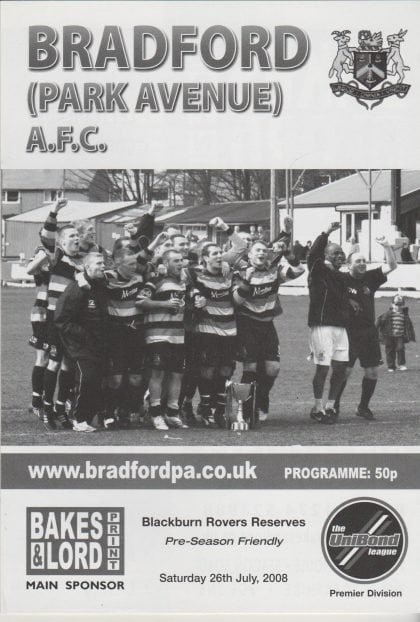 Bradford Park Avenue v Blackburn Rovers Reserves 26-Jul-2008