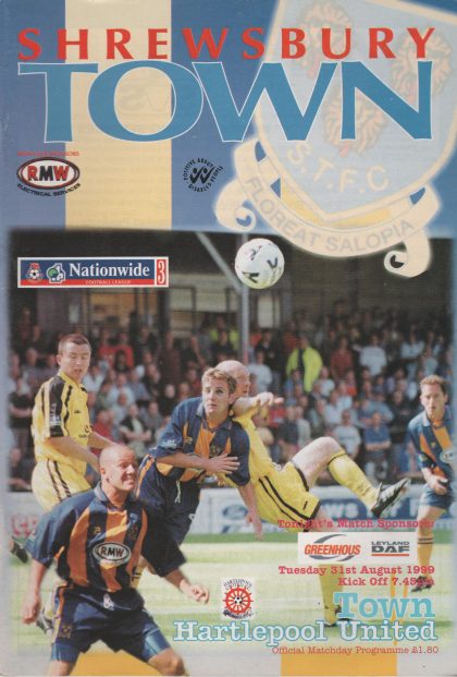 Shrewsbury Town v Hartlepool United  31-Aug-1999
