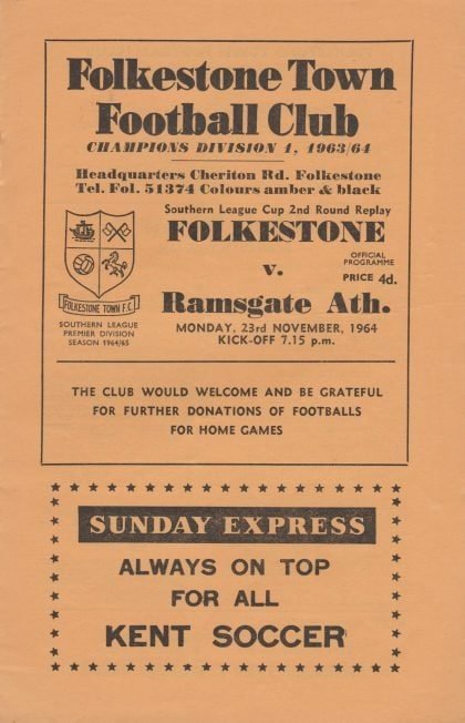 Folkestone Town v Ramsgate Athletic  23-Nov-1964
