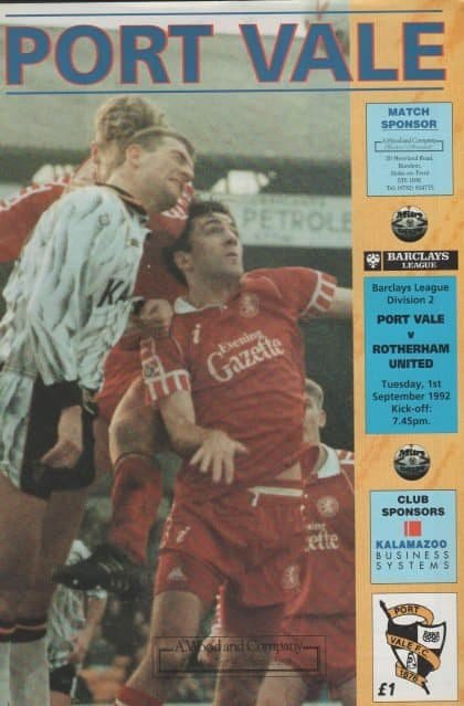 Port Vale v Rotherham United 01-Sep-1992