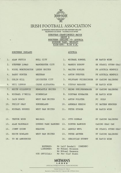Northern Ireland v Austria 15-Nov-1995