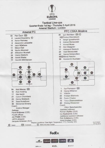 Arsenal v CSKA Moscow   05-Apr-2018