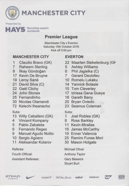 Manchester City v Everton 15-Oct-2016