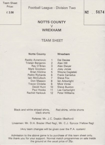 Notts County v Wrexham 05-Apr-1981