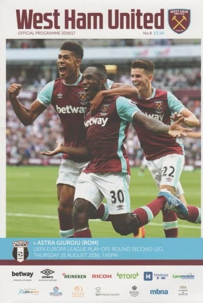 West Ham United v Astra Giurgiu  25-Aug-2016