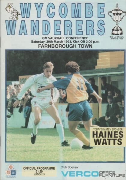 Wycombe Wanderers v Farnborough Town 20-Mar-1993