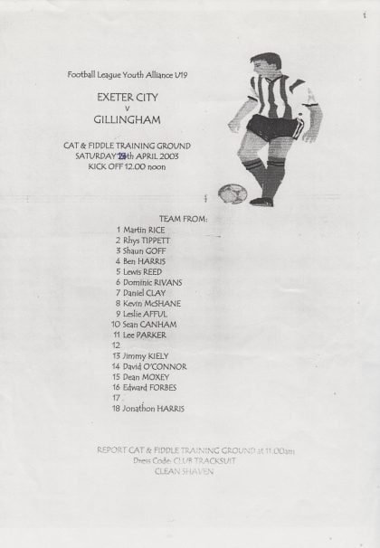 Exeter City u19 v Gillingham u19  18-Apr-2003
