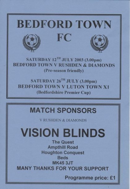 Bedford Town v Rushden & Diamonds 12-Jul-2003