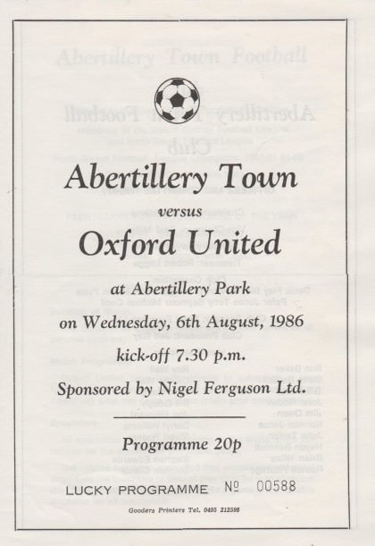 Abertillery Town v Oxford United 06-Aug-1986