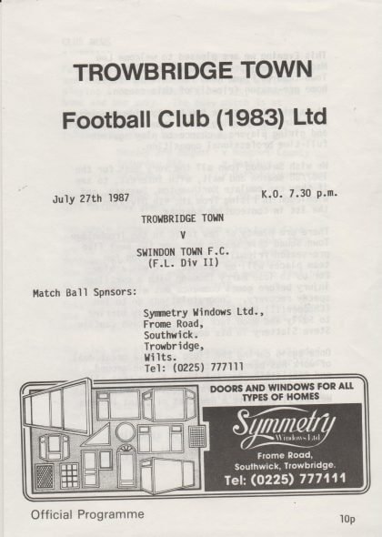 Trowbridge Town v Swindon Town 27-Jul-1987
