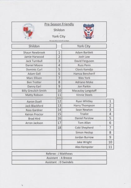 Shildon v York City  07-Jul-2018