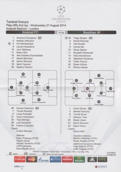 Arsenal v Besiktas 27-Aug-2014