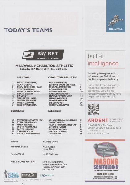 Millwall v Charlton Athletic 15-Mar-2014