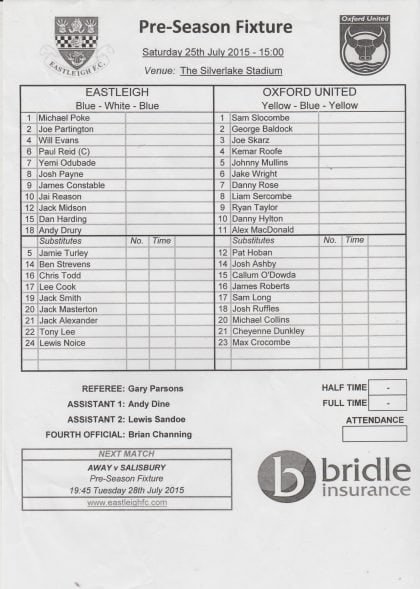 Eastleigh v Oxford United 25-Jul-2015