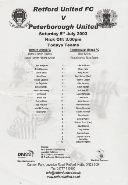 Retford Town v Peterborough United 05-Jul-2003