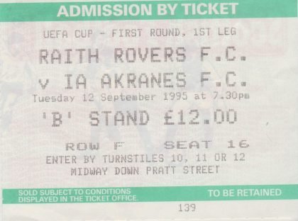 Raith Rovers v Akranes  12-Sep-1995