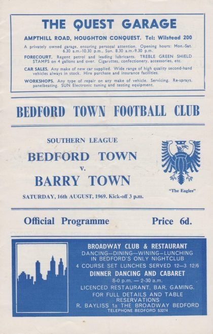 Bedford Town v Barry Town 16-Aug-1969