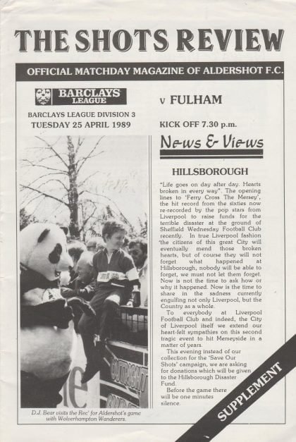 Aldershot v Fulham 25-Apr-1989