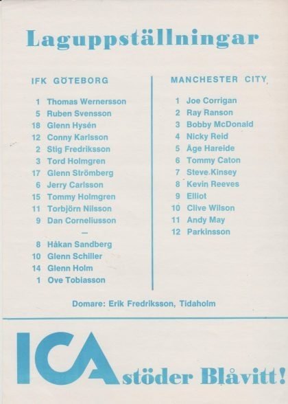 IFK Gothenburg v Manchester City 31-Mar-1981