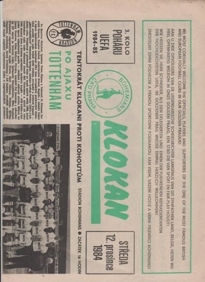 Bohemians Prague v Tottenham Hotspur 12-Dec-1984