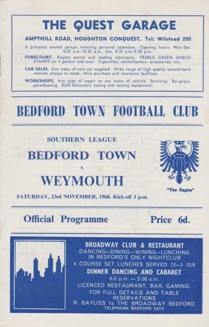 Bedford Town v Weymouth  23-Nov-1968