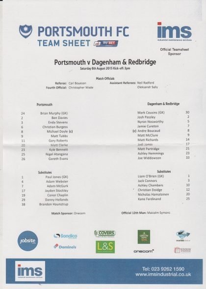 Portsmouth v Dagenham& Redbridge 08-Aug-2015