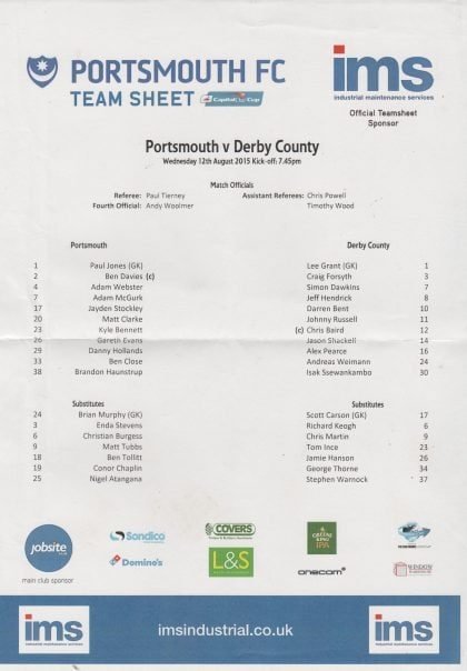 Portsmouth v Derby County 12-Aug-2015
