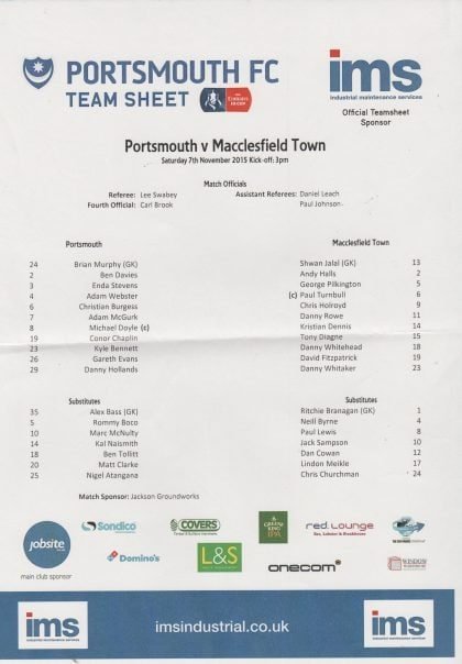 Portsmouth v Macclesfield Town 07-Nov-2015