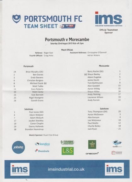 Portsmouth v Morecambe 22-Aug-2015