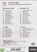 West Ham United v Swansea City  30-Sep-2017