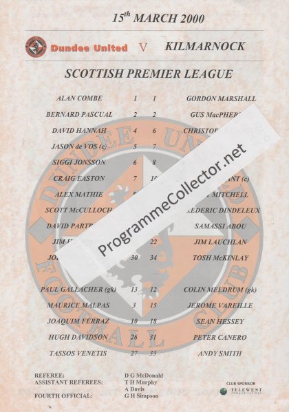 Dundee United v Kilmarnock 15-Mar-2000