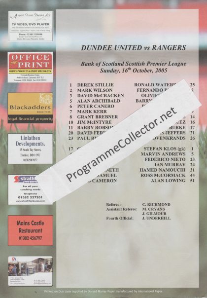 Dundee United v Glasgow Rangers 16-Oct-2005