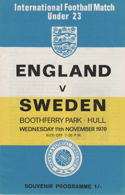 England u23 v Sweden  u23  11-Nov-1970