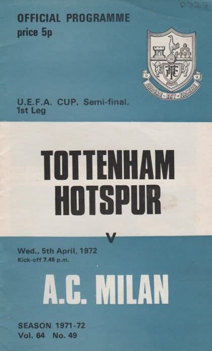 Tottenham Hotspur v AC Milan  05-Apr-1972
