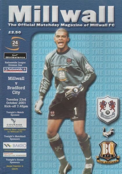 Millwall v Bradford City 23-Oct-2001