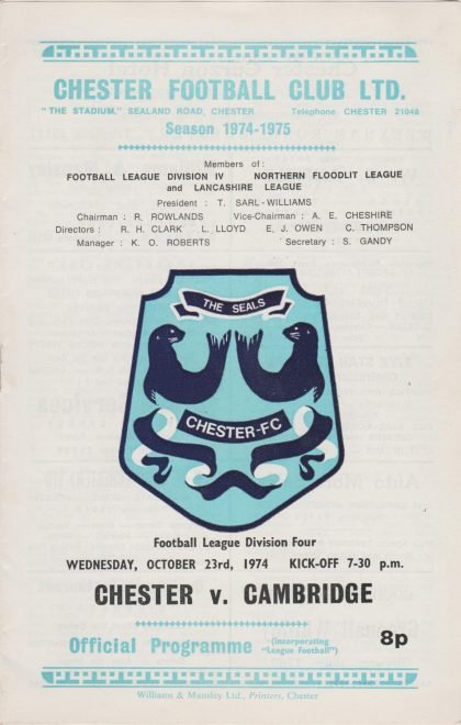 Chester v Cambridge United  23-Oct-1974