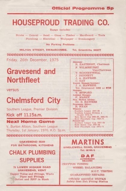 Gravesend & Northfleet v Chelmsford City 26-Dec-1975
