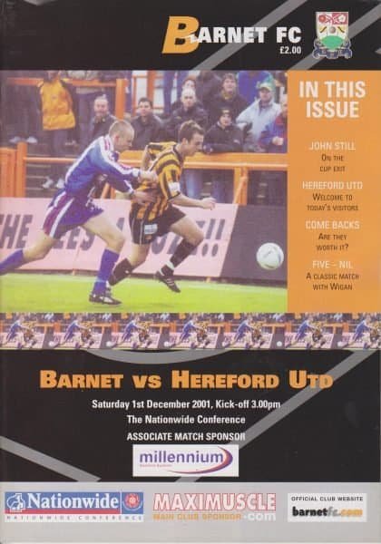 Barnet v Hereford United 01-Dec-2001