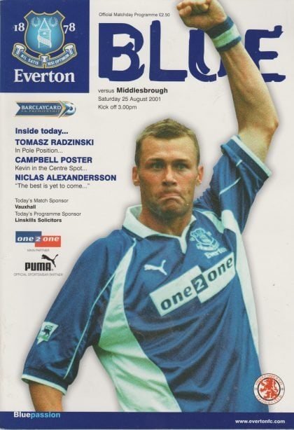 Everton v Middlesbrough 25-Aug-2001