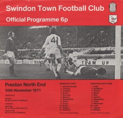 Swindon Town v Preston North End 20-Nov-1971
