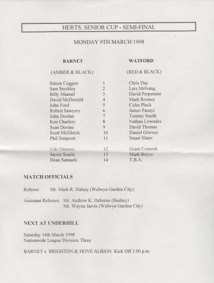 Barnet v Watford 09-Mar-1998